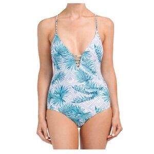 NWOT Cikada Australia Tribal palm print one piece swim suit size US 6